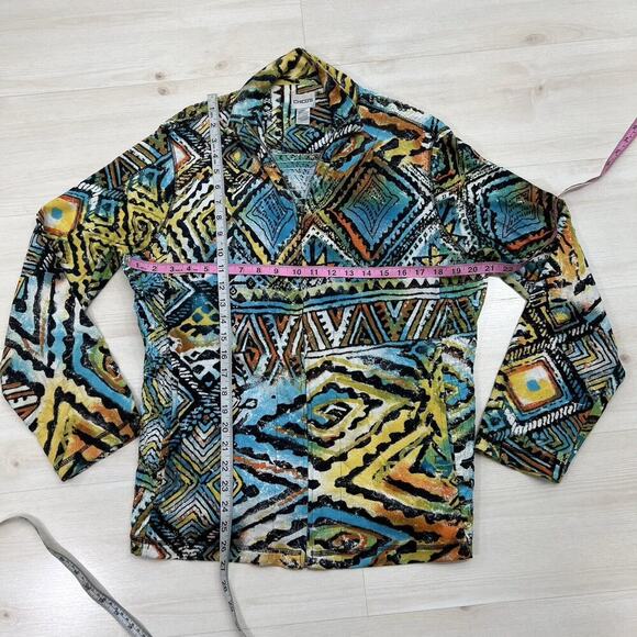 Chicos Full Zip Jacket Size 2 Large Tribal Art To Wear Long Sleeve Smocked Back - Picture 12 of 14